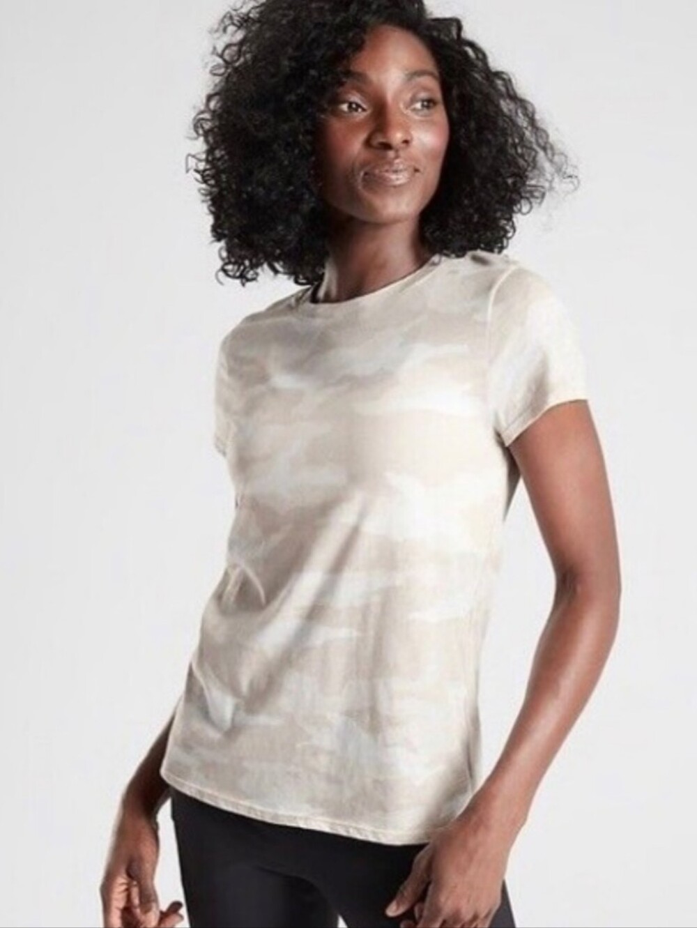 Athleta Soft 100% Cotton Daily Camo Crewneck T-shirt Women's XL Ivory Cream